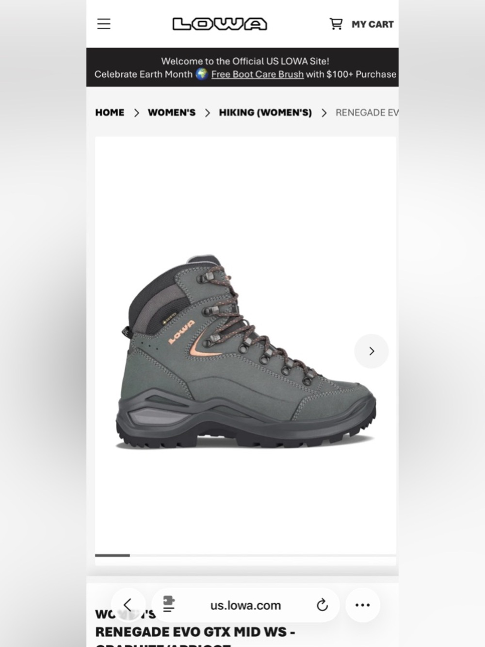 Lowa Renegade GTX Mid Hiking Boots. Women’s Size 8. Graphite/Rose.